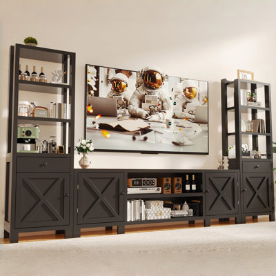 3-in-1 U-Shaped TV Console with 10 Drawers & Adjustable Shelves, Large Capacity Entertainment Center for TVs up to 70", Built-in Power Outlets and USB Ports, Sturdy Waterproof Wood Stand for Living Room, Bedroom, Home Office, Black