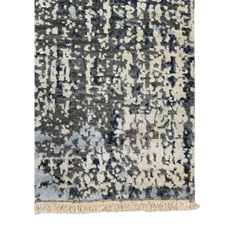 Annastaziah Abstract Handmade Hand-Knotted Indoor Use Only Area Rug in Gray/Tan/Blue, Rectangle 10' x 14'