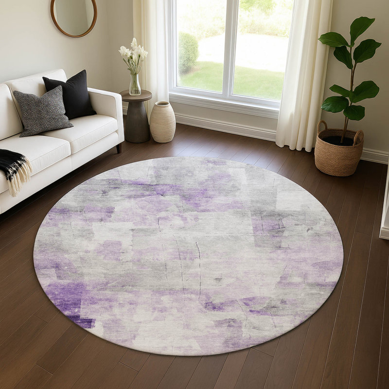 Premium Machine Washable Garett AMF1673 Abstract Rug, Round 8'