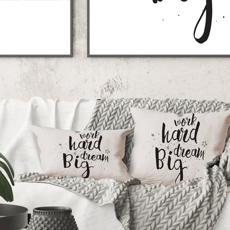 Work Hard Dream Big - Coussin décoratif à imprimé traditionnel, 18 po x 18 po