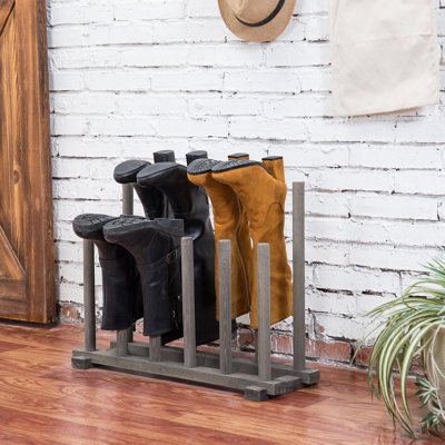 6-Pair Entryway Wood Boot Storage Rack