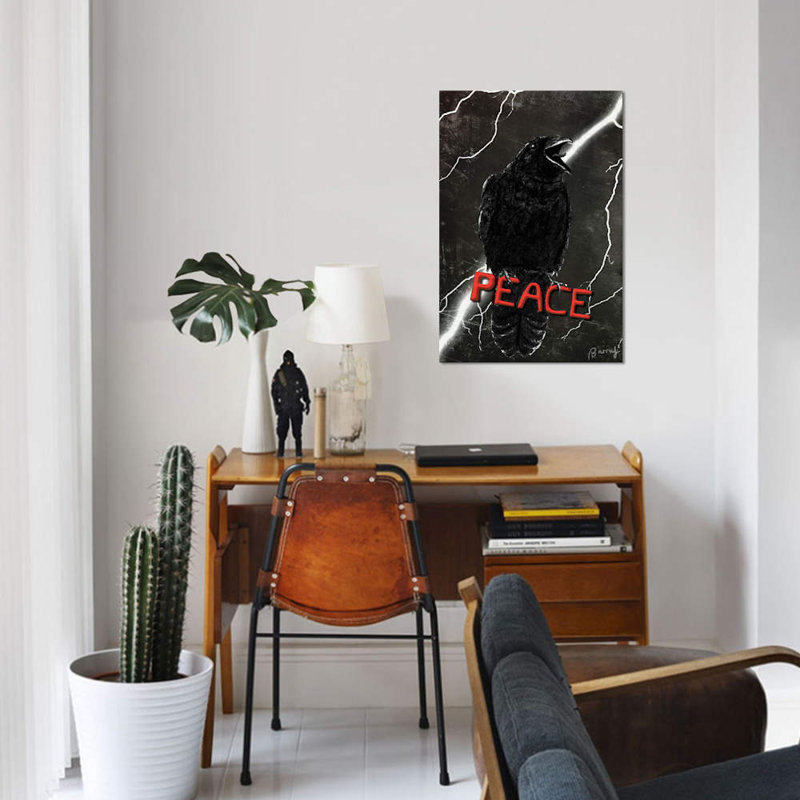 «Crow For Peace» par Barruf, impression sur toile tendue, H 18 po x l 12 po x P 1,5 po, Toile tendue, Pas de tapis