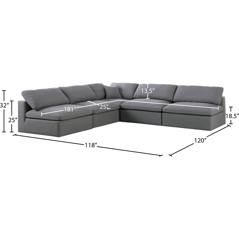 Burrows Upholstered L-Shaped Sectional Reversible, Grey Linen Textured Fabric