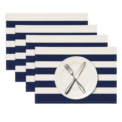  Ensemble de 4 napperons (13 x 19) | 100% coton, résistant à la chaleur, napperons rayés lavables à la machine | Napperon de table rectangulaire vert et blanc en tissu pour le dîner, cadeaux de réchauffement de la maison New Home