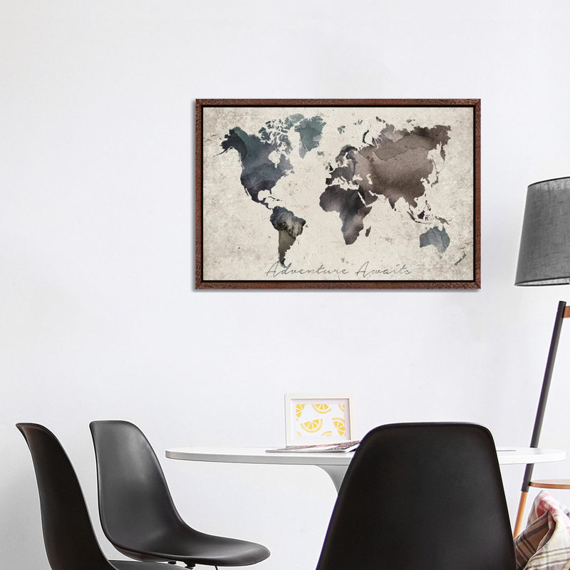 Adventure Awaits Map by WallDecorAddict - Wrapped Canvas Print, Classic Wood Framed Canvas, 101.6 cm H x 66.04 cm W