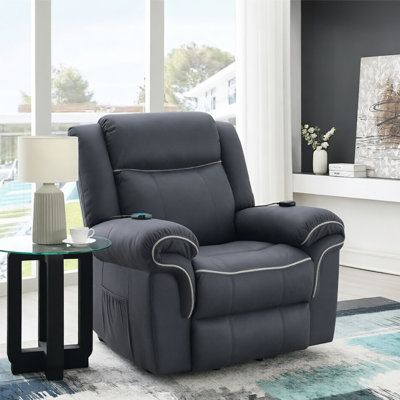 Fauteuil inclinable électrique bleu foncé avec fonction de relevage, de chauffage et de massage