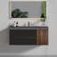 Meuble-lavabo moderne (avec meuble-lavabo et lavabo), fixation murale en noyer de 48 pouces avec lavabo noir