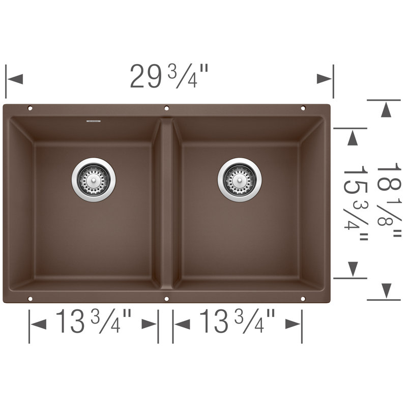Precis SILGRANIT 29" L X 18.13'' W Double Bowl Undermount Kitchen Sink, Café Brown