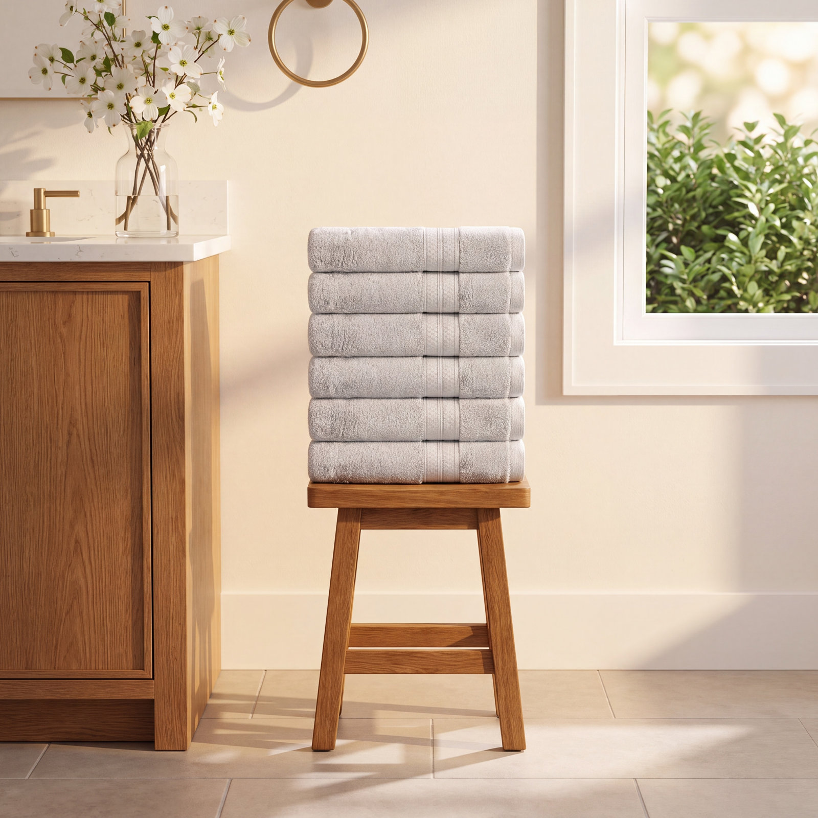 Nolhan Bamboo Cotton Hand Towel Set, Chrome
