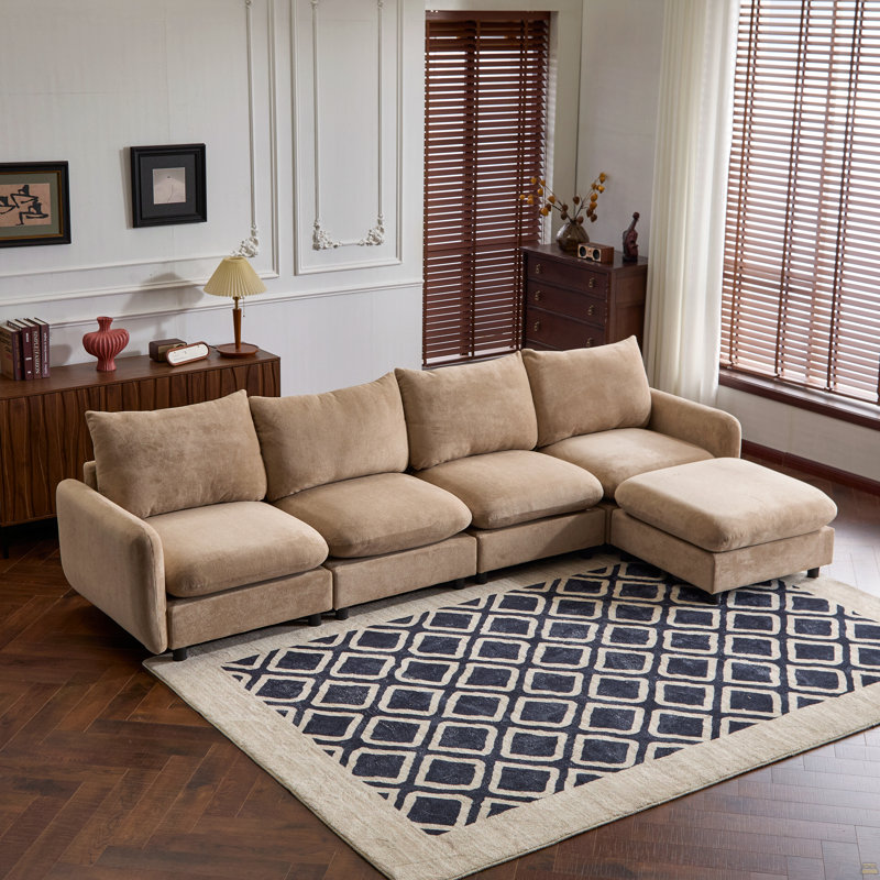 Oversize 5-Piece L Shaped Modular Free Combination Sectional Velvet Sofa Couch With Ottoman, 34" H x 130" W x 67" D