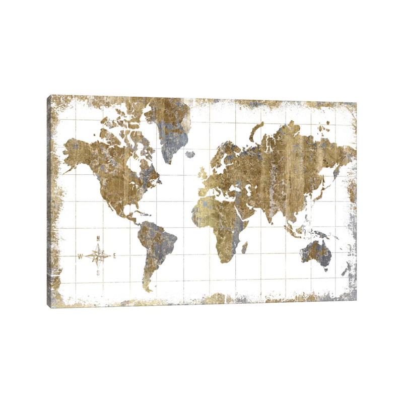 Gilded Map - Painting on Canvas, 20.32 cm H x 30.48 cm W, Wrapped Canvas
