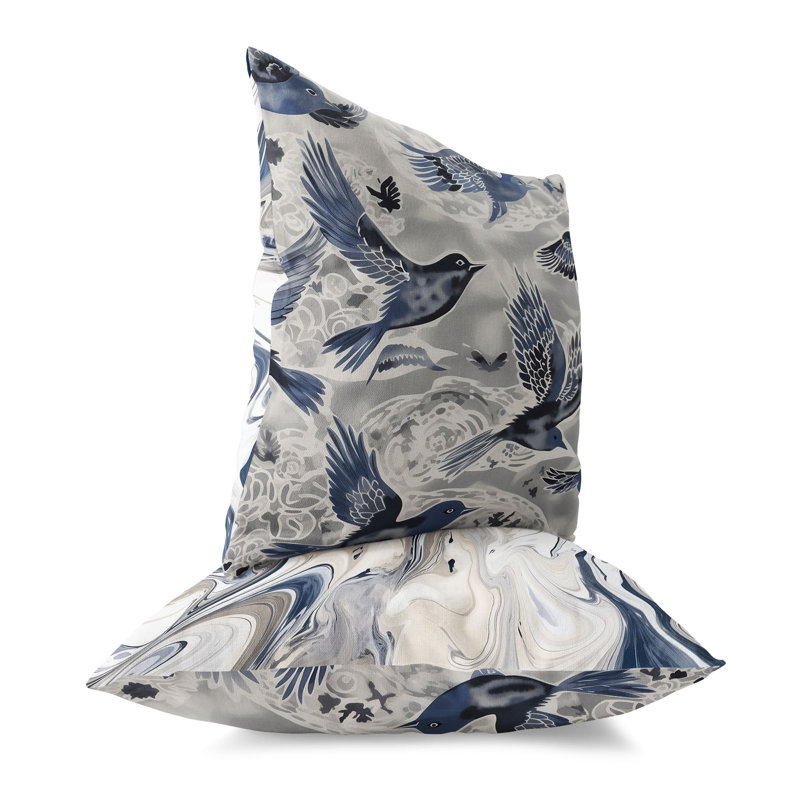 Coussin Inferno Songbirds Broadcloth, H 26 po x l 26 po, Bleu