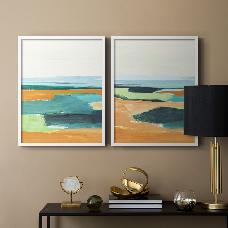 Impression encadrée turquoise et orange I-Premium - prête à être accrochée - aucun clou requis - aucun clou requis, Blanc