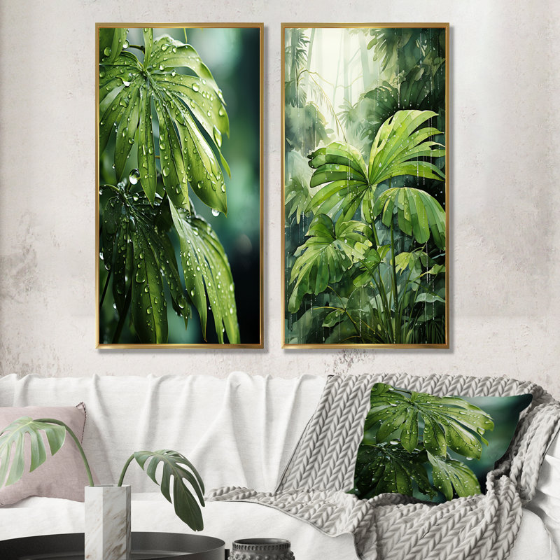 Ensemble de salon mural Mossy Morning Palms - Palmiers et palmiers, Encadrement doré, H 28 po x l 25 po