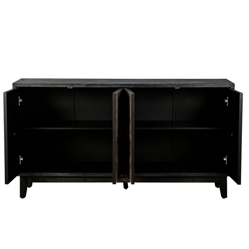 Buffet Carman 60 po - style antique pour la salle à manger 4 portes en losange, 2 tablettes réglables, console de fabrication Mid-Century de couleur unie, matériau d'entrée brun
