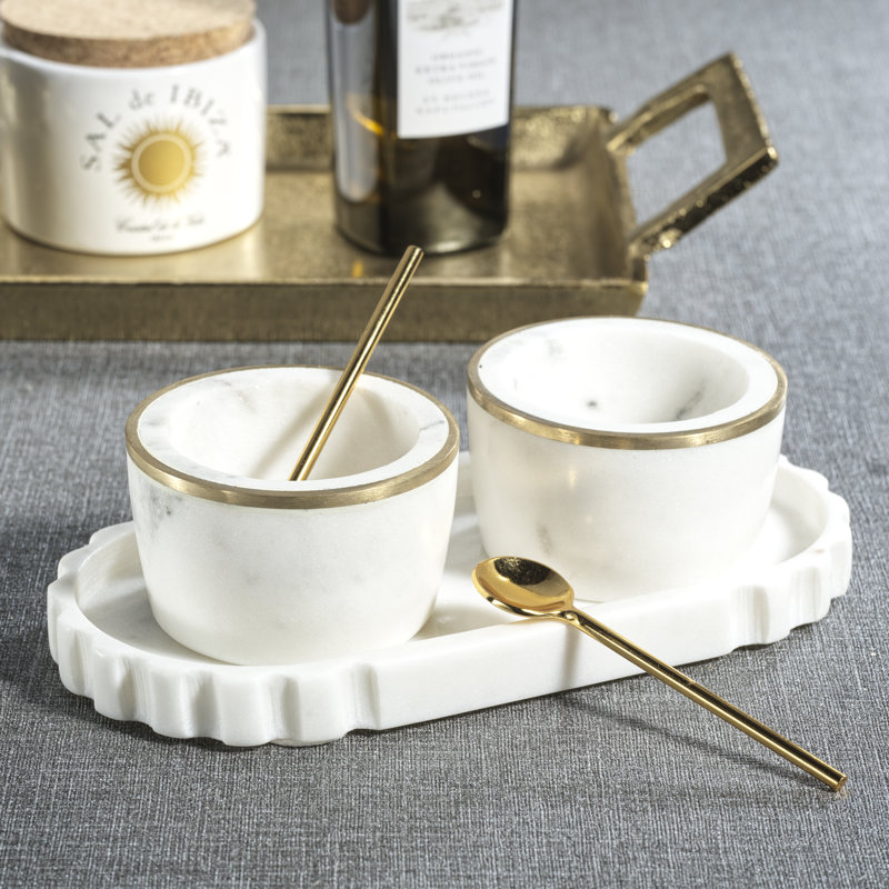 Ensemble de condiments en marbre Calacatta