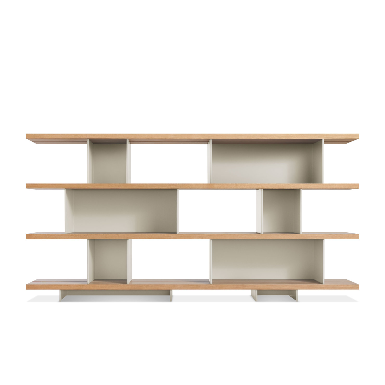 Happy Day Wide Bookcase, (4 Shelves) 41" H x 81" W x 14" D, White Oak/Putty