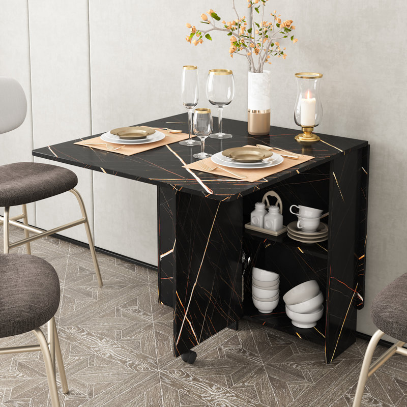 Table de salle à manger Keauri 31 L x 55 W, Noir marbré