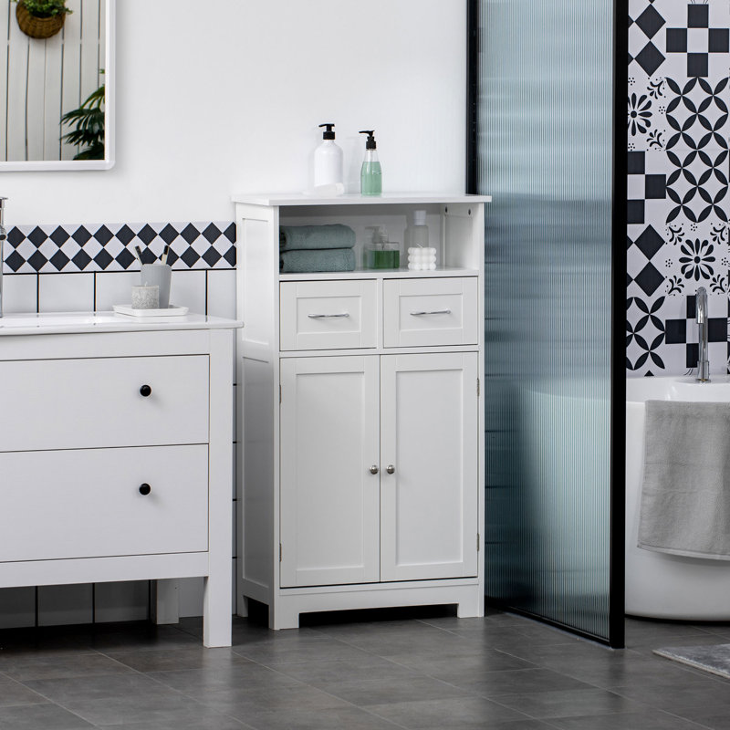 Freestanding Small Storage Cabinet with Two Drawers and Adjustable Shelf