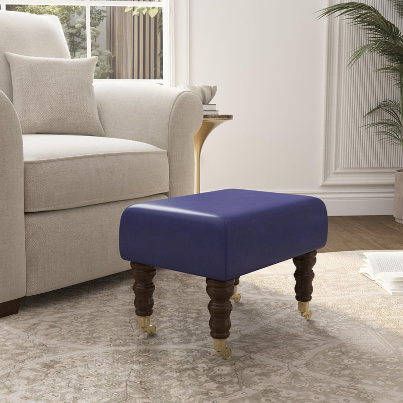 Acierno Natural Wood Caster Leg - Faux Leather, Blueberry Blue, Brown