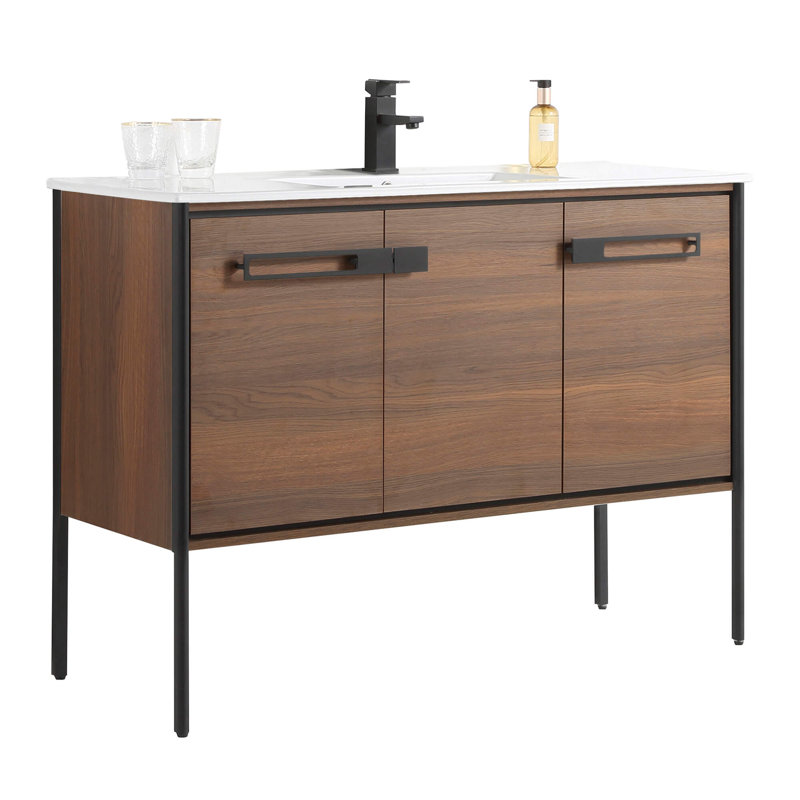 48" Single Bathroom Vanity, Matte Black, Walnut Ebony