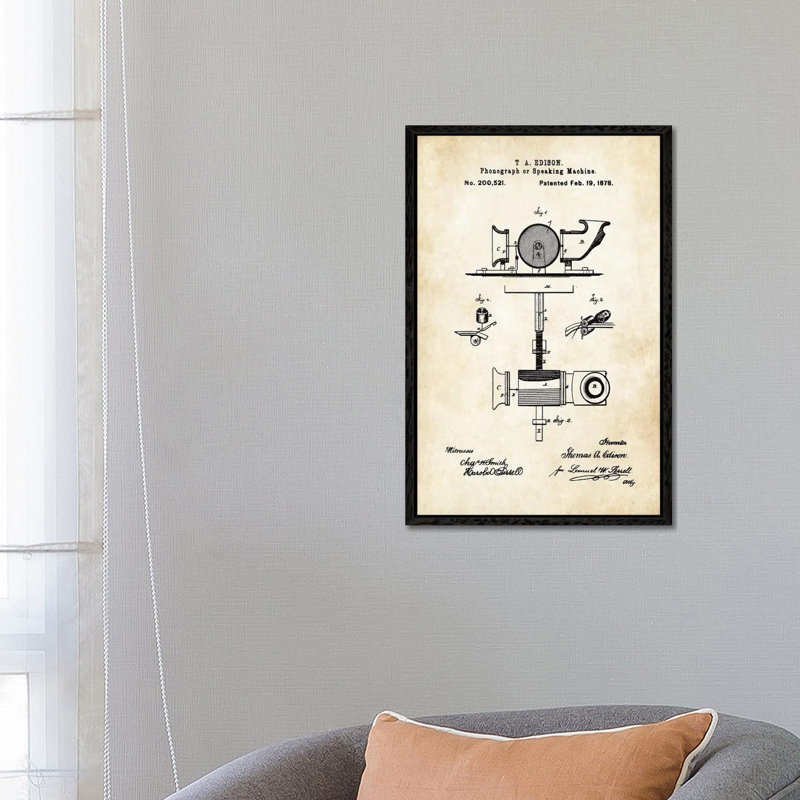 Edison Phonograph by Patent77 - Gallery-Wrapped Canvas Giclée on Canvas, Black Floater Frame, 66.04 cm H x 45.72 cm W