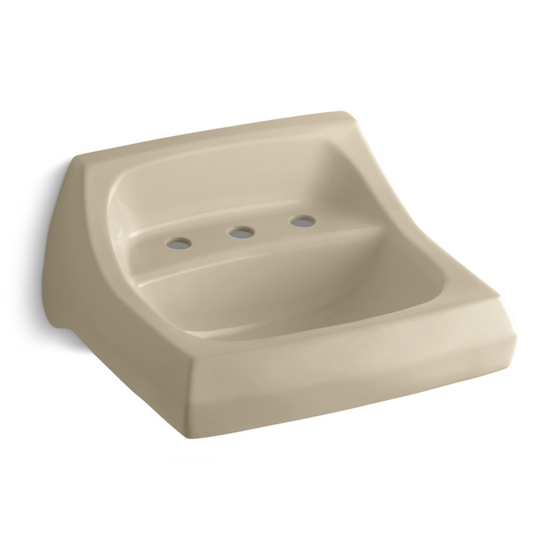 Kingston Vitreous China Rectangular Wall Mount Bathroom Sink with Overflow, Almond, 8"