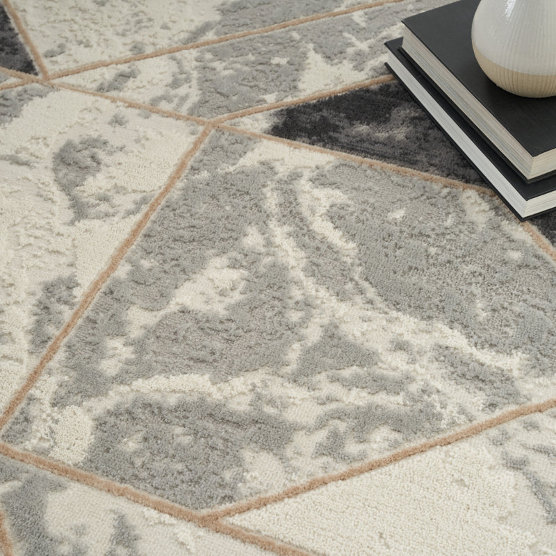 Whitfield Geometric Machine Made Power Loom Polyester Area Rug in Ivory, Rectangle 5'3" x 7'3"