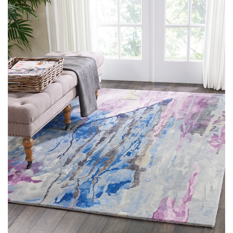 Tapis bleu / rose touffeté à la main Prismatic, Rectangle 5 pi 6 po x 7 pi 5 po