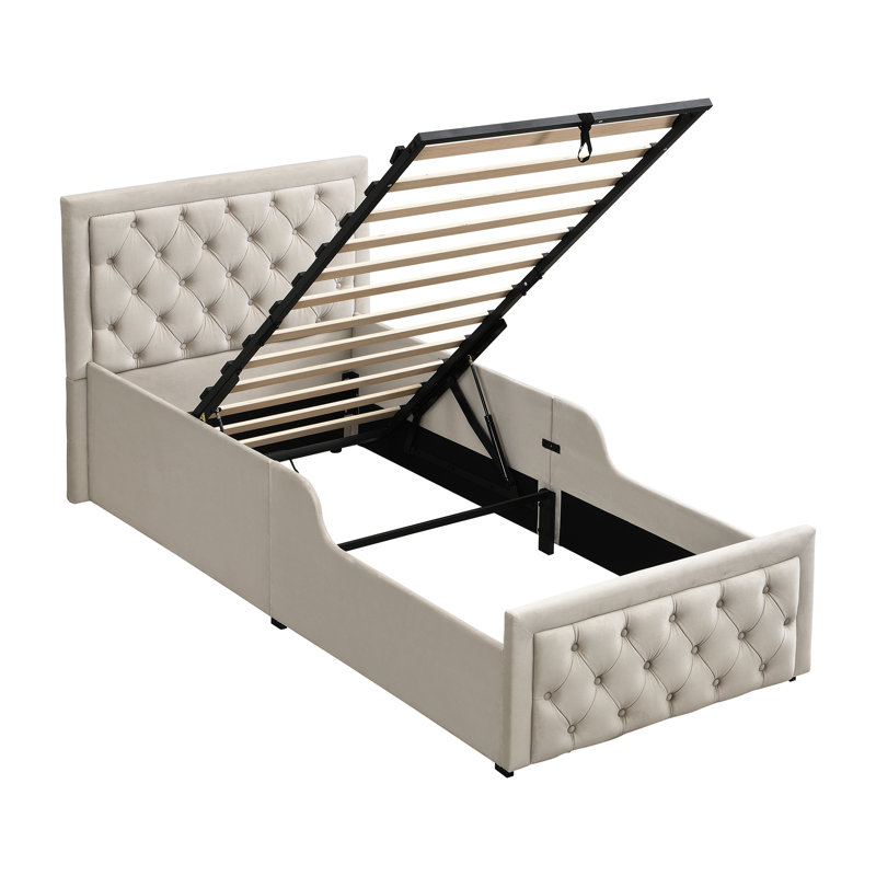 Upholstered Ottoman Storage Bed, Beige