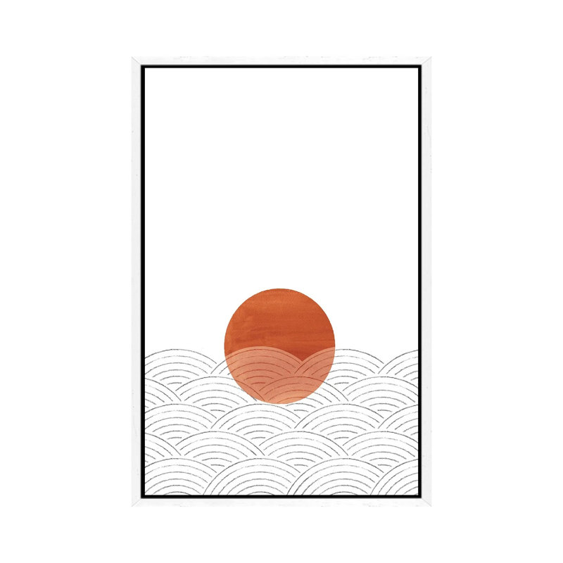 Abstract Terracotta Sunset And Waves by Whales Way - Painting on Canvas, White Framed, 152.4cm H x 101.6cm W x 3.81cm D