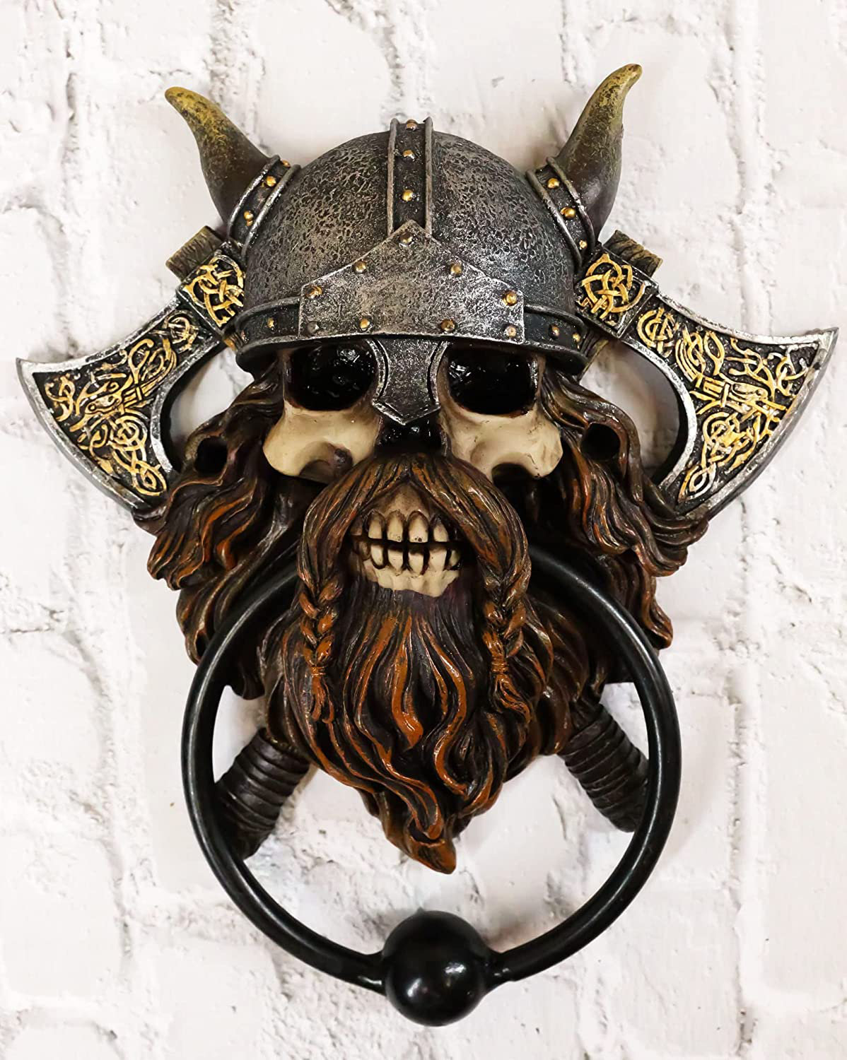 Bungalow Rose Viking Norse Berserker Warrior Chieftain Skull with Crossed  Rune Hand Axes Door Knocker Wayfair