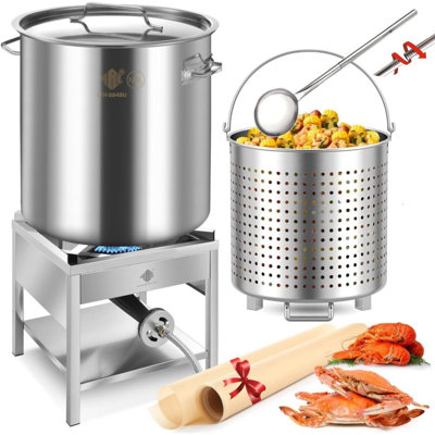 84qt Stainless Steel Seafood Boil Pot With 200,000btu Propane Burner And 48" Large Spoon, Crab Crawfish Boil Pot And Burner For Outdoors Cooking And Steaming