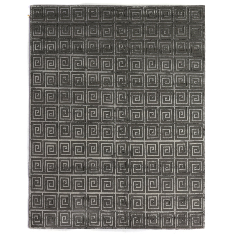 Greek Key Geometric Area Rug in Dark Gray, Rectangle 6' x 9'