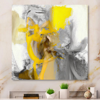 Moutarde jaune et gris vif I - décoration murale abstraite en métal