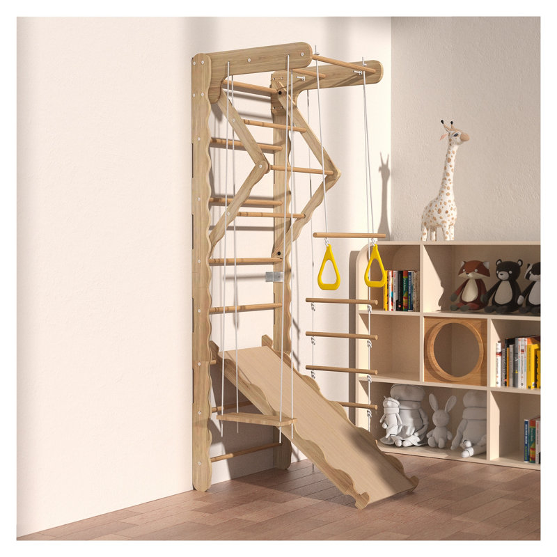 Ensemble de triangle d'escalade en pin naturel pour tout-petits, pliable