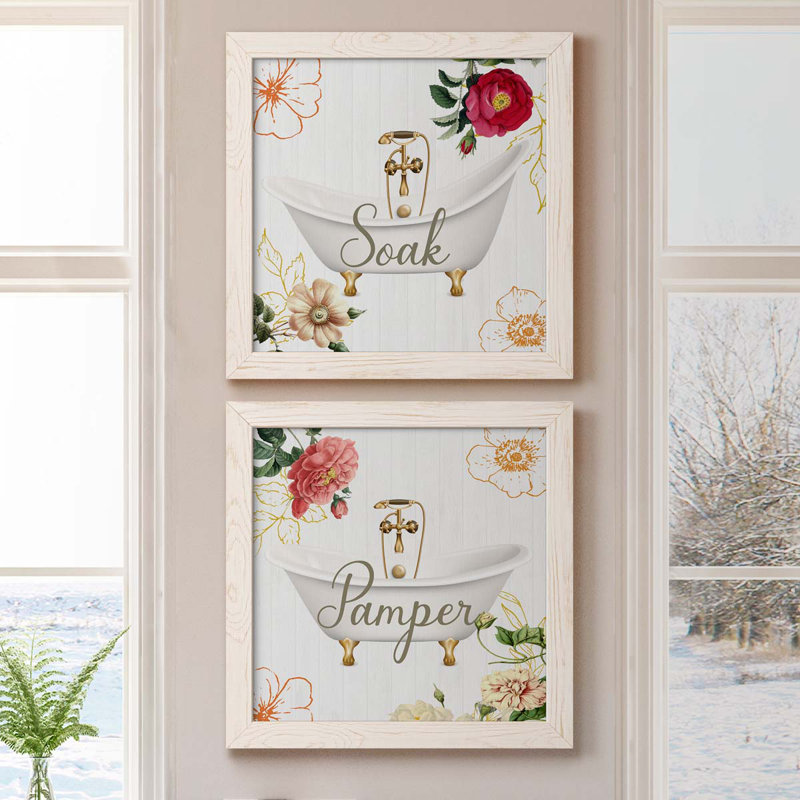 Soak - Ensemble de 2 encadrements d'art textuel sur toile, H 17 po x l 34 po x P 1,5 po, Cadre blanc