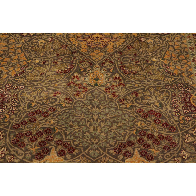 Tapis oriental en laine brun / vert 9 pi 1 po x 12 pi Aaru