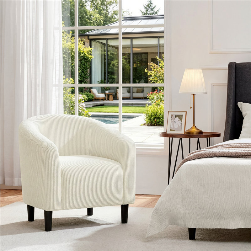 Fauteuil club rembourré en tissu, Beige