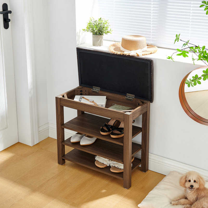 Banc avec hauteur réglable, couleur brune, bois d'hévéa et tabouret réglable en hauteur pour petit appartement, structure, siège en cuir synthétique, support stable des pieds