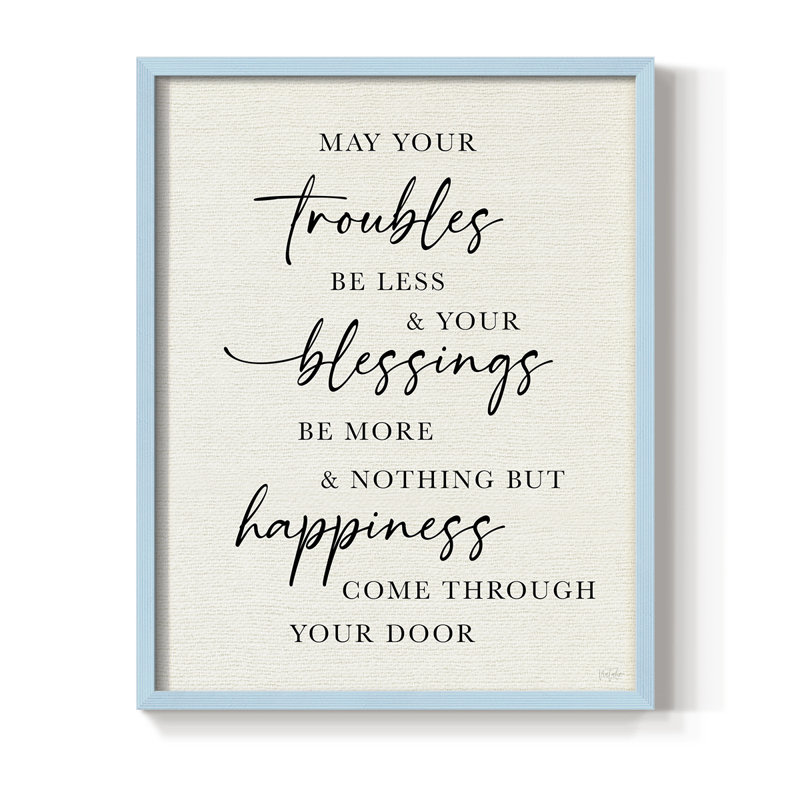 Less Troubles Framed Print - Solid Wood, Blue, 11" H x 9" W