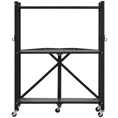 3 Storage Shelf With 5 Swivel Wheels, 28 X 13 36-Inch, Metal Shelving, Quick Setup, Q235a Carbon Steel, Foldable And Secure
