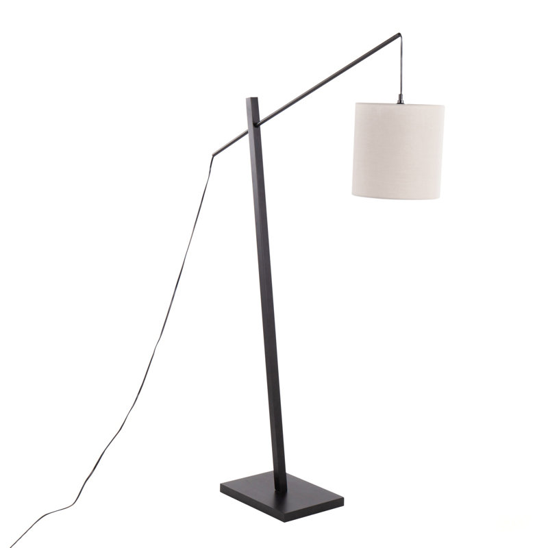 Arturo Contemporary Floor Lamp With Adjustable Light, Black Wood Base, And Grey Fabric Shade For Modern Interiors, Black