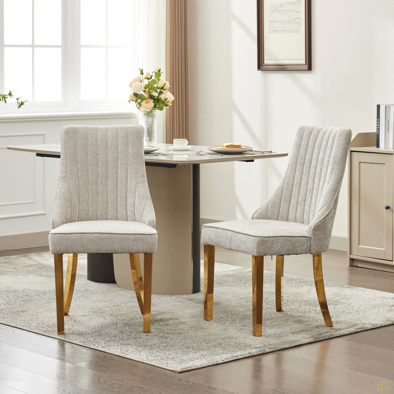 Rayon Cloth Flocking Chenille Dining Chairs Channel Kitchen Dinner Chair Comfy  Fabric Upholstered Accent Chair For Dining Room With En Stainless Steel Plating Legs,Set Of 2