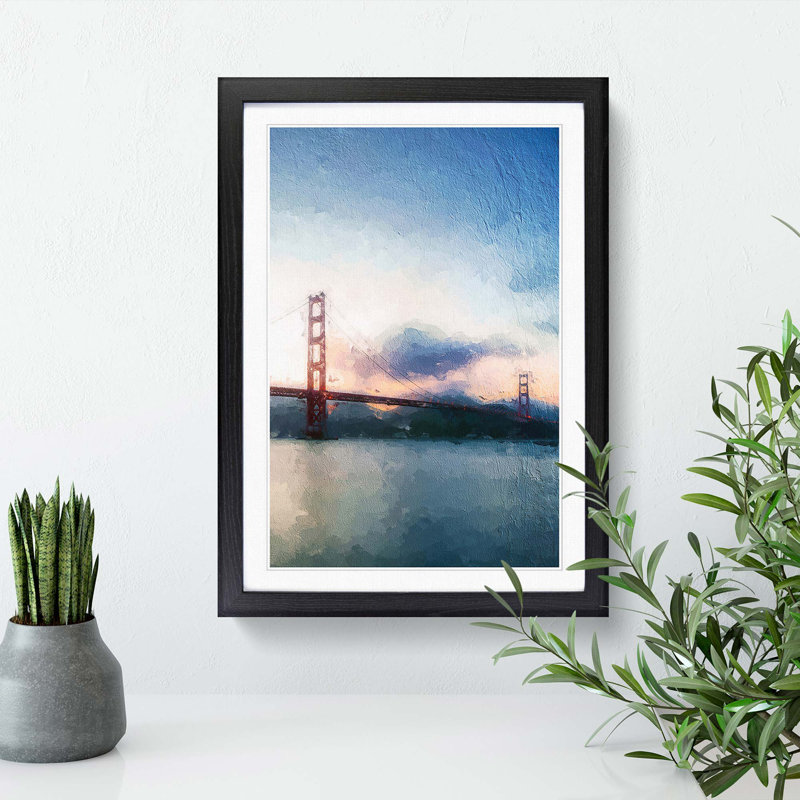 Golden Gate Bridge - Picture Frame Painting Print, 48cm H x 36cm W x 2cm D, Black Framed