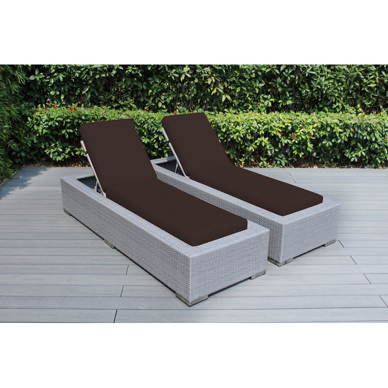 Billyjo Outdoor Wicker Chaise Lounge - No Assembly, Canvas Natural Sunbrella® Canvas, Gray
