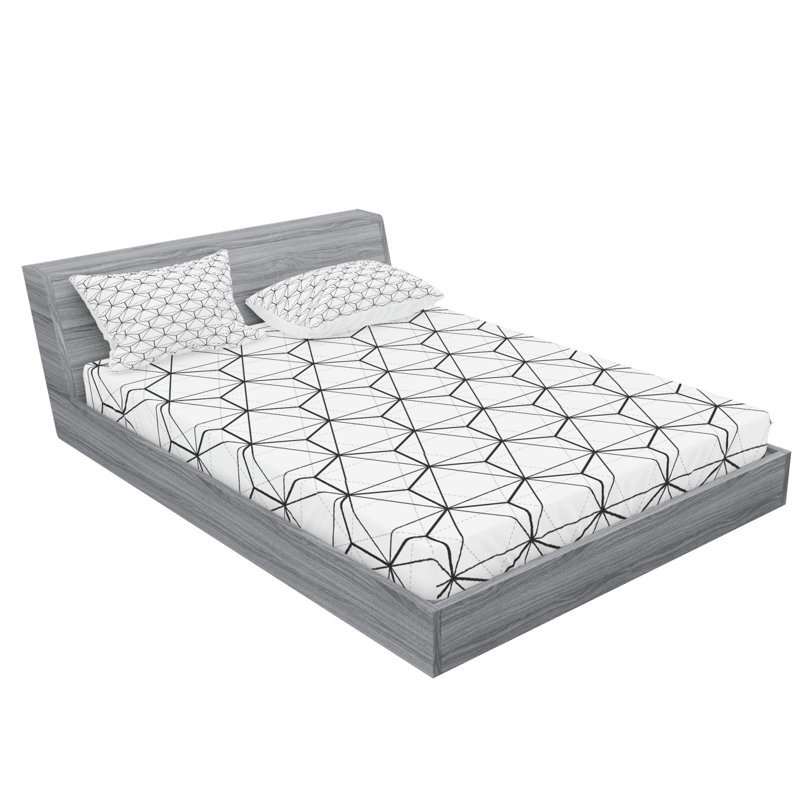 Microfiber Sheet Set, Full/Double Sheet Set with Fitted Sheet, Geometric, Black/White/Gray