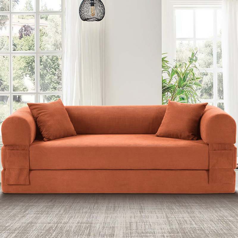 Boneless Convertible Sleeper Sofa Bed with Cylindrical Pillow, Corduroy Folding Mattress Couch, Floor Sofa Sofa-in-a-Box, No Installation & Easy to Transport, Deep Seat