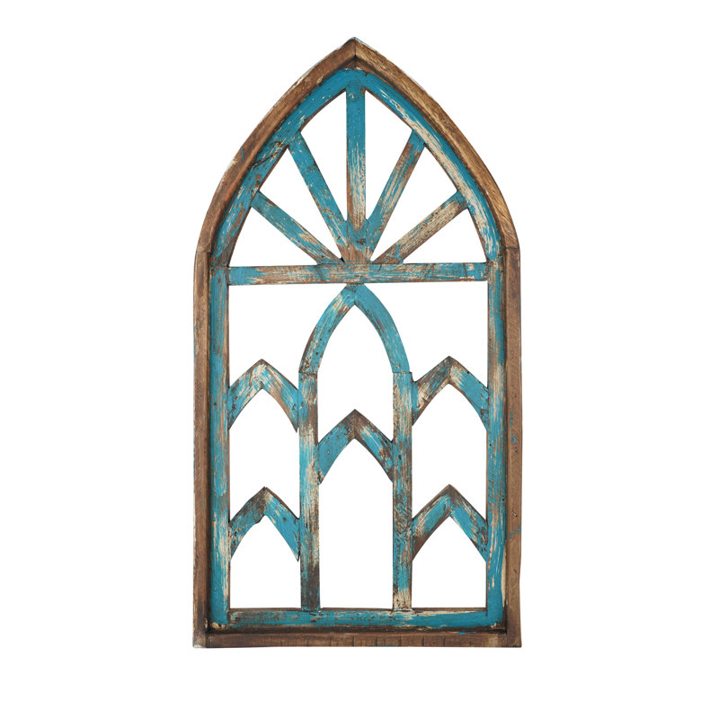 Handmade Boho Buildings & Architecture Wall Decor on Wood, Turquoise