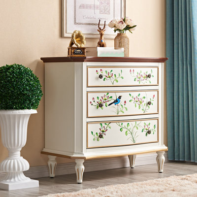 Commode décorative vintage à trois tiroirs peinte à la main